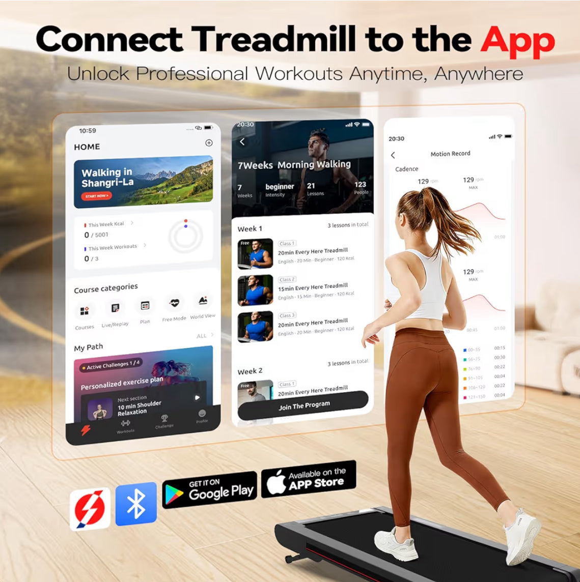 Walking Pad Treadmill With APP, 3 In 1 Under Desk Treadmills, 2.5HP Low Noise Walking Vibration Pad With Remote Control,Portable Treadmill For Home Office, Red