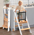 Foldable Toddler Tower, Toddler Kitchen Stool Helper With Safety Net, Wooden Kitchen Step Stool For Toddlers With Adjustable Height, Standing Tower For Learning And Cooking(White)