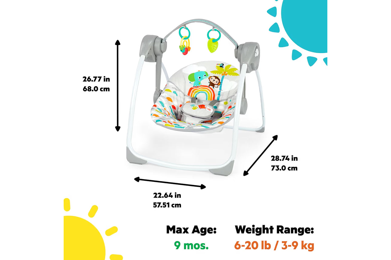 Bright Starts Playful Paradise Portable Compact Automatic Baby Swing With Music, Unisex, Newborn +