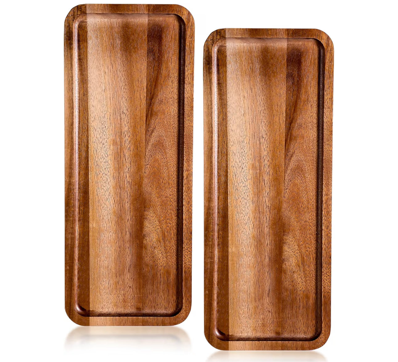 BIEOFFEI Small Charcuterie Boards Rectangular Long Wooden Platters Acacia Wood Serving Tray 2 Pcs Wooden Tray Kitchen Charcuterie Platter For Food Cookie Dessert Fruit Snack, 14" X 5.5" X 0.6"