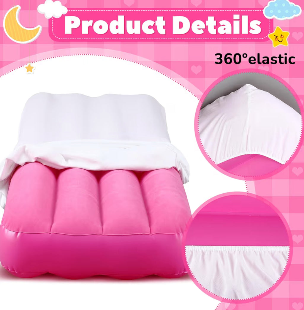 Windyun 2 Sets Kids Air Mattress Bulk With Fitted Sheet,Toddler Inflatable Bed 63 X 27 X 8 Inches Blow Up Airbed Camping Sleeping Pad For Aged 3-10 Years Old Birthdays Slumber Sleepover Party (White)