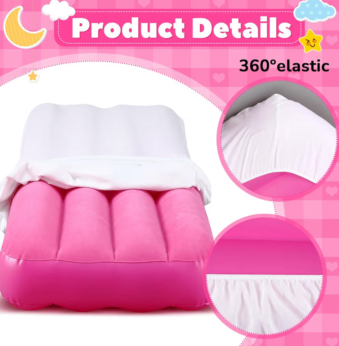 Windyun 2 Sets Kids Air Mattress Bulk With Fitted Sheet,Toddler Inflatable Bed 63 X 27 X 8 Inches Blow Up Airbed Camping Sleeping Pad For Aged 3-10 Years Old Birthdays Slumber Sleepover Party (White)