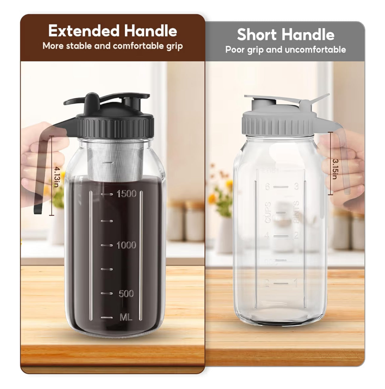 2 Pack 64 Oz Cold Brew Coffee Maker Jar - Thick Glass Cold Brew Maker With Handle, Stainless Steel Filter & Leak-Proof Lid, Cold Brew Pitcher For Iced Coffee,Tea And Milk (2 Quart / 1.9 Liter)