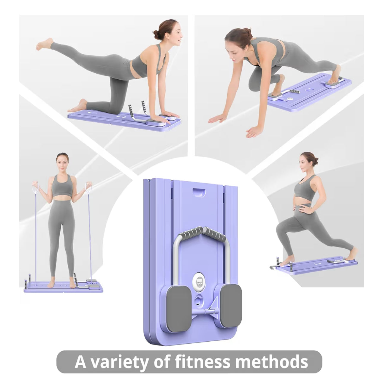 JANUA 5 In 1 Pilates Sliding Board Set, Multi-Purpose Foldable Pilates Reformer For Home, Purple