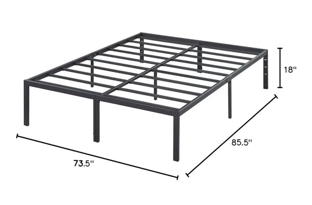 Olee Sleep 18 Inch Heavy Duty Steel Slat Anti-Slip Support, Easy Assembly Platform Bed Frame, Noise Free Steel Mattress Foundation, Maximum Storage, No Box Spring Needed, Black, Cal King Size