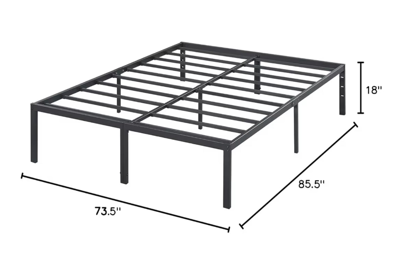 Olee Sleep 18 Inch Heavy Duty Steel Slat Anti-Slip Support, Easy Assembly Platform Bed Frame, Noise Free Steel Mattress Foundation, Maximum Storage, No Box Spring Needed, Black, Cal King Size