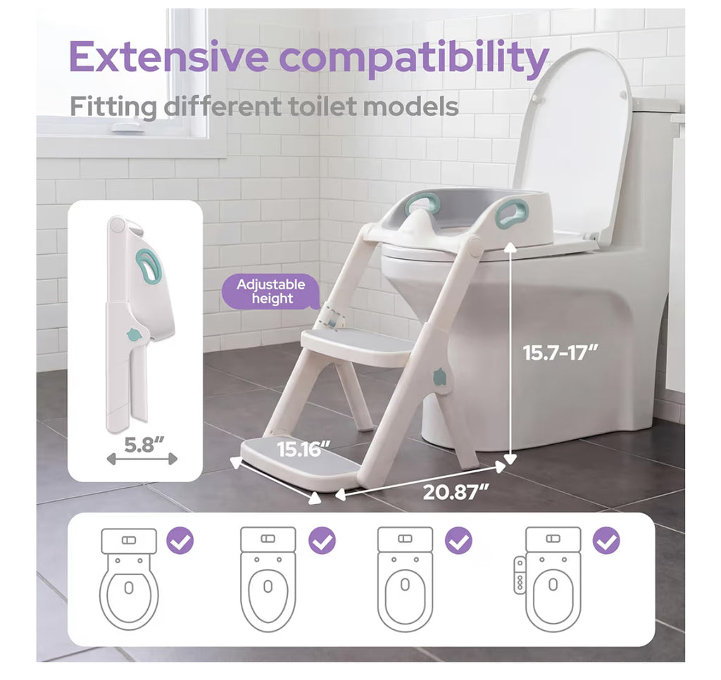 Lalalark Potty Training Seat, 2-In-1 Toddler Toilet Seat With Steps, Upgrade Potty Step Stool For Toddler With Anti-Slip Pad Step Stool, Extended Splash Guard, Foldable Potty Ladder Boys Girls, Green