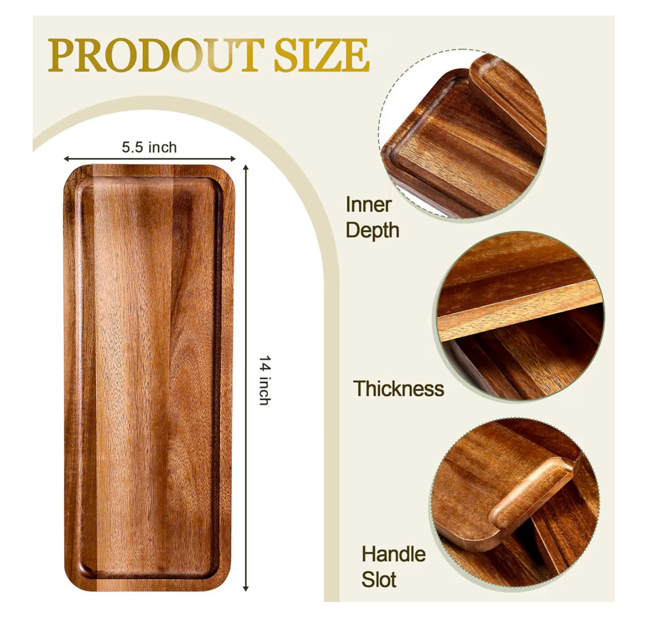 BIEOFFEI Small Charcuterie Boards Rectangular Long Wooden Platters Acacia Wood Serving Tray 2 Pcs Wooden Tray Kitchen Charcuterie Platter For Food Cookie Dessert Fruit Snack, 14" X 5.5" X 0.6"