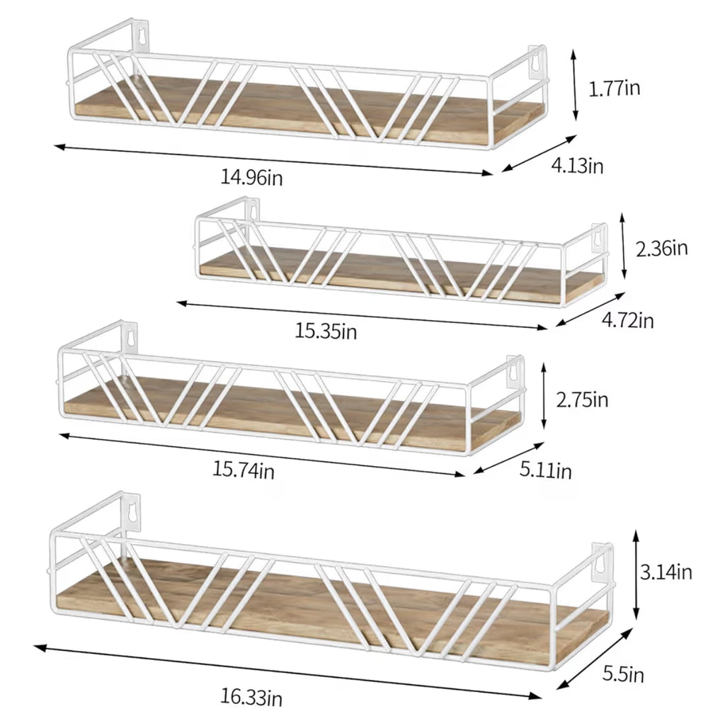 Amaoot Floating Shelves For Wall Set Of 4, Different Sizes Mounted Wood Floating Shelf, Wall Shelves For Living Room, Bedroom, Bathroom, Kitchen, Farmhouse Decor, Office
