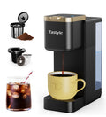 Tastyle Single Serve Coffee Maker, Iced And Hot Coffee Machine For K Cup & Grounds, Compact Design, 40oz Removable Water Reservoir, 6 To 24 Oz Brew Sizes, Fits 7.3" Travel Mug, Black+Gold