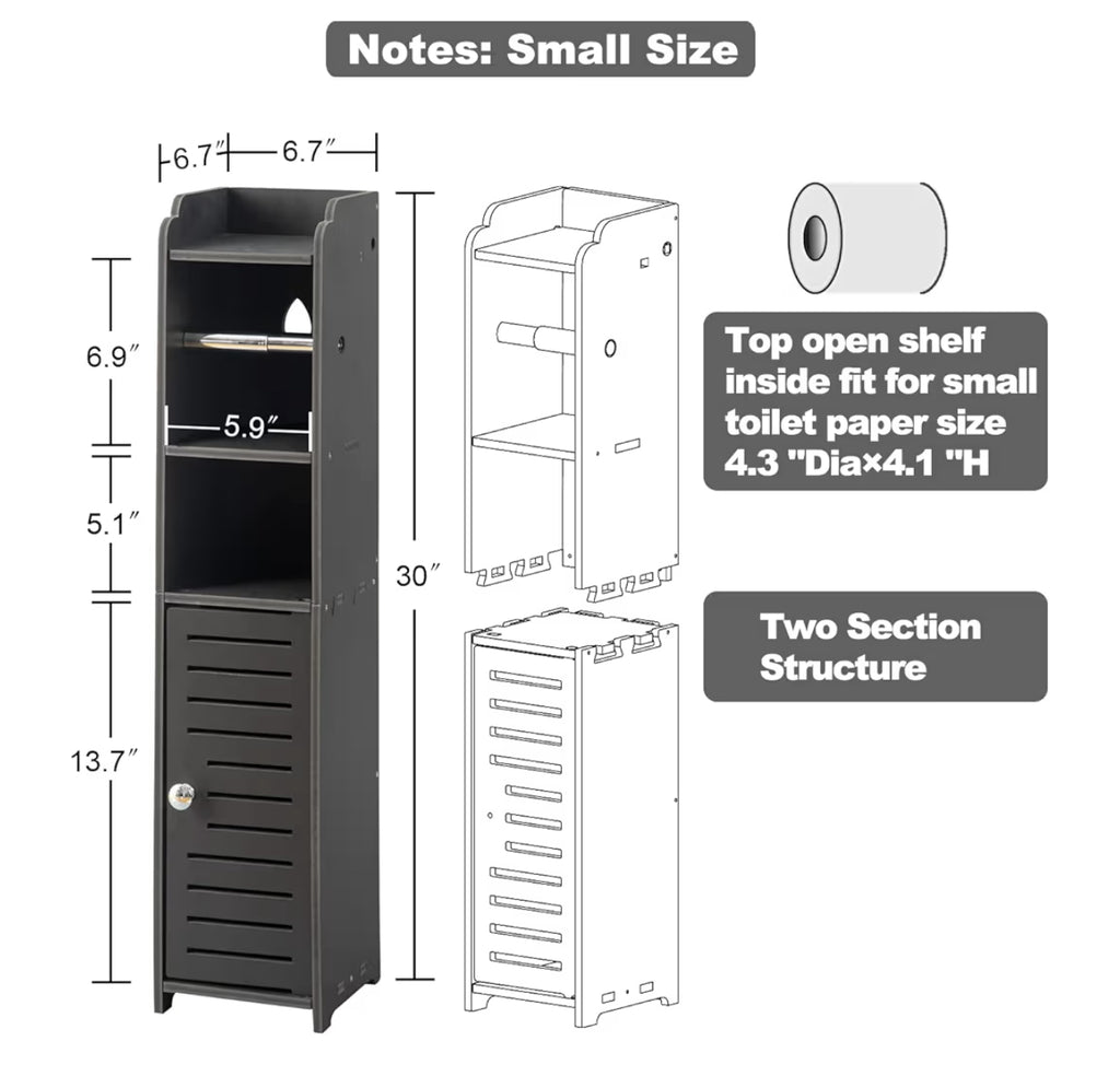 AOJEZOR Toilet Paper Holder Stand: Freestanding No Drill PVC Bathroom Storage For Apartment Renters -Protect Rental Deposit- Small Space Storage Solution