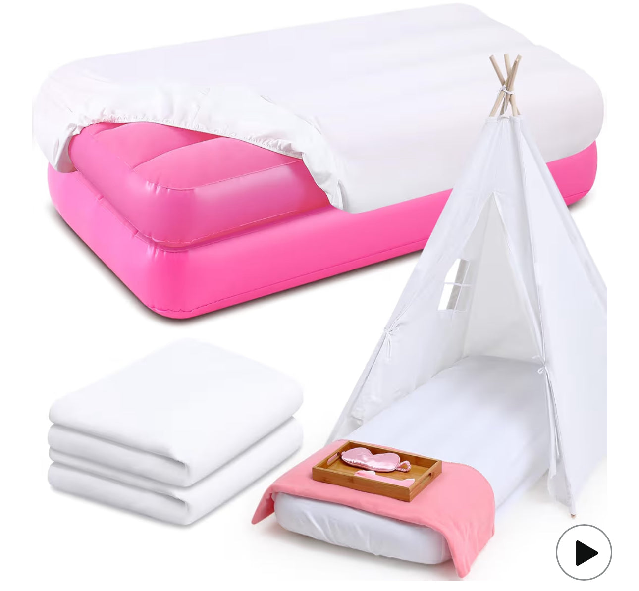 Windyun 2 Sets Kids Air Mattress Bulk With Fitted Sheet,Toddler Inflatable Bed 63 X 27 X 8 Inches Blow Up Airbed Camping Sleeping Pad For Aged 3-10 Years Old Birthdays Slumber Sleepover Party (White)