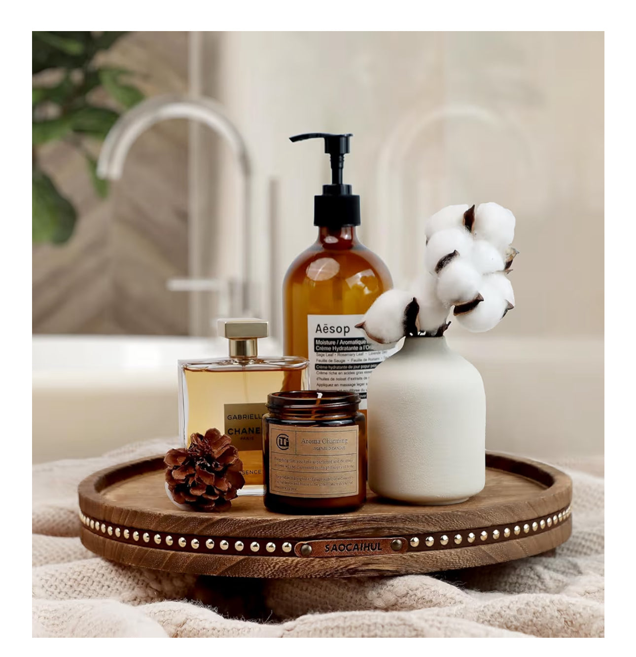 Decor Decorative Round Tray 11.81in For Home Decor For Coffee Table Farmhouse Kitchen Table Living Room Bathroom Centerpiece Tray Decor