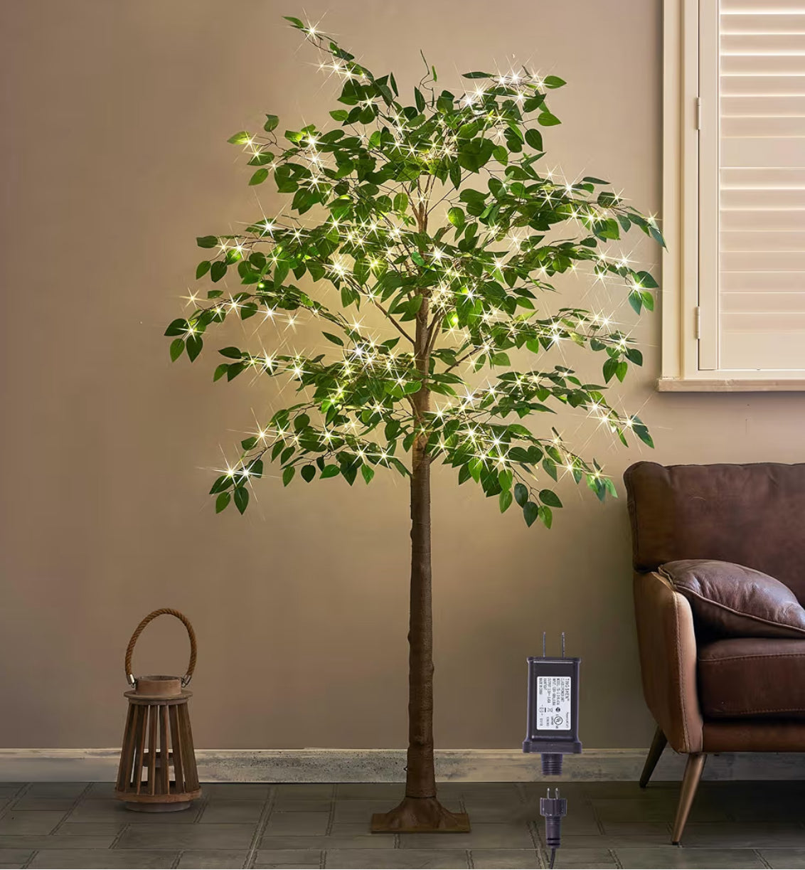 Hairui Artificial Ficus Silk Tree Lights 6FT 264 LED Fairy Lights, Faux Plant Tree With Lights For Home Room Spring Summer Christmas Decoration Indoor