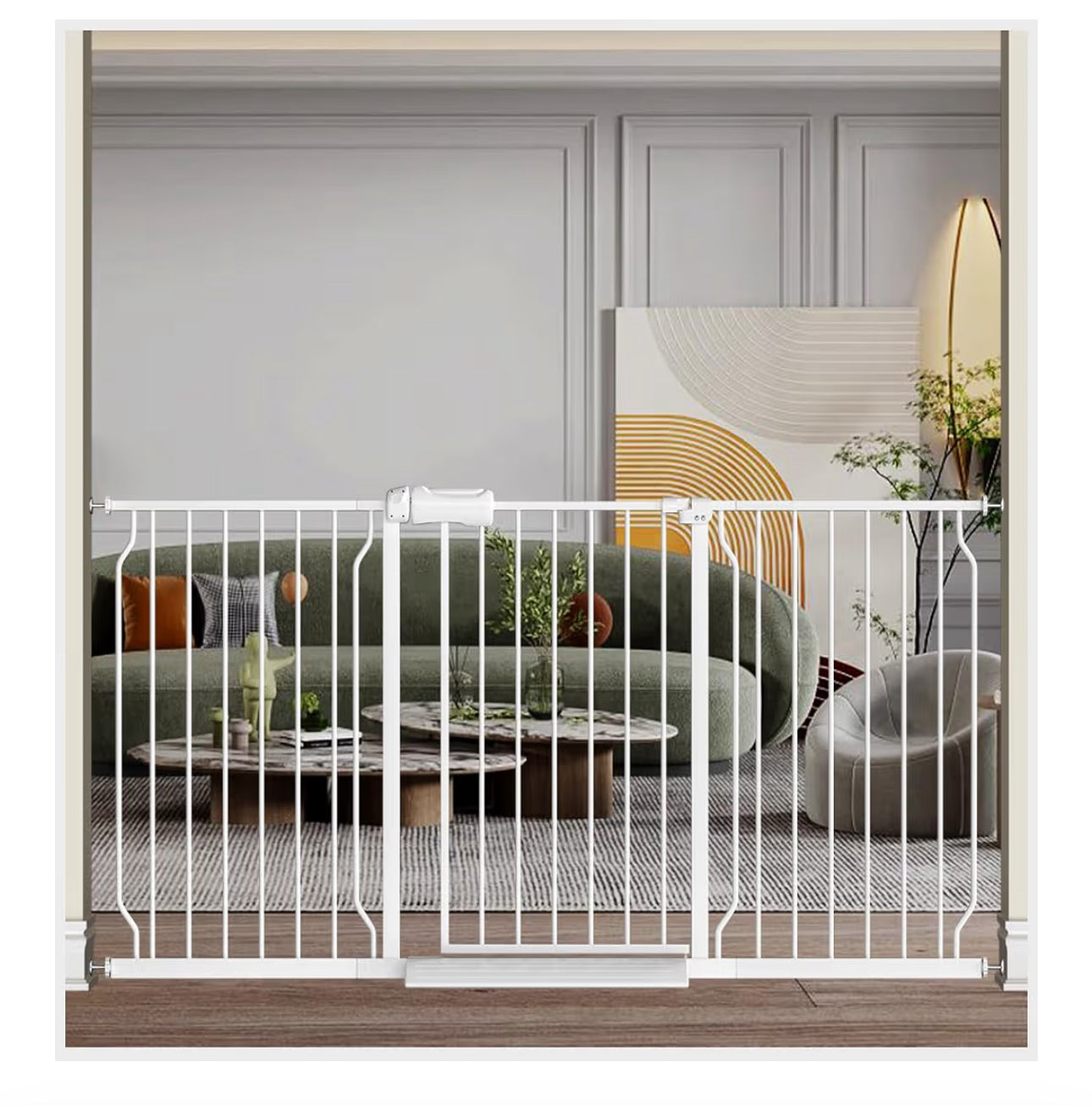 Fairy Baby Extra Wide Baby Gate For Doorways Auto Close Safety Gates For Bedroom, Fits 57.5 Inch To 62 Inch With Pressure Mounted Extention Kit, White