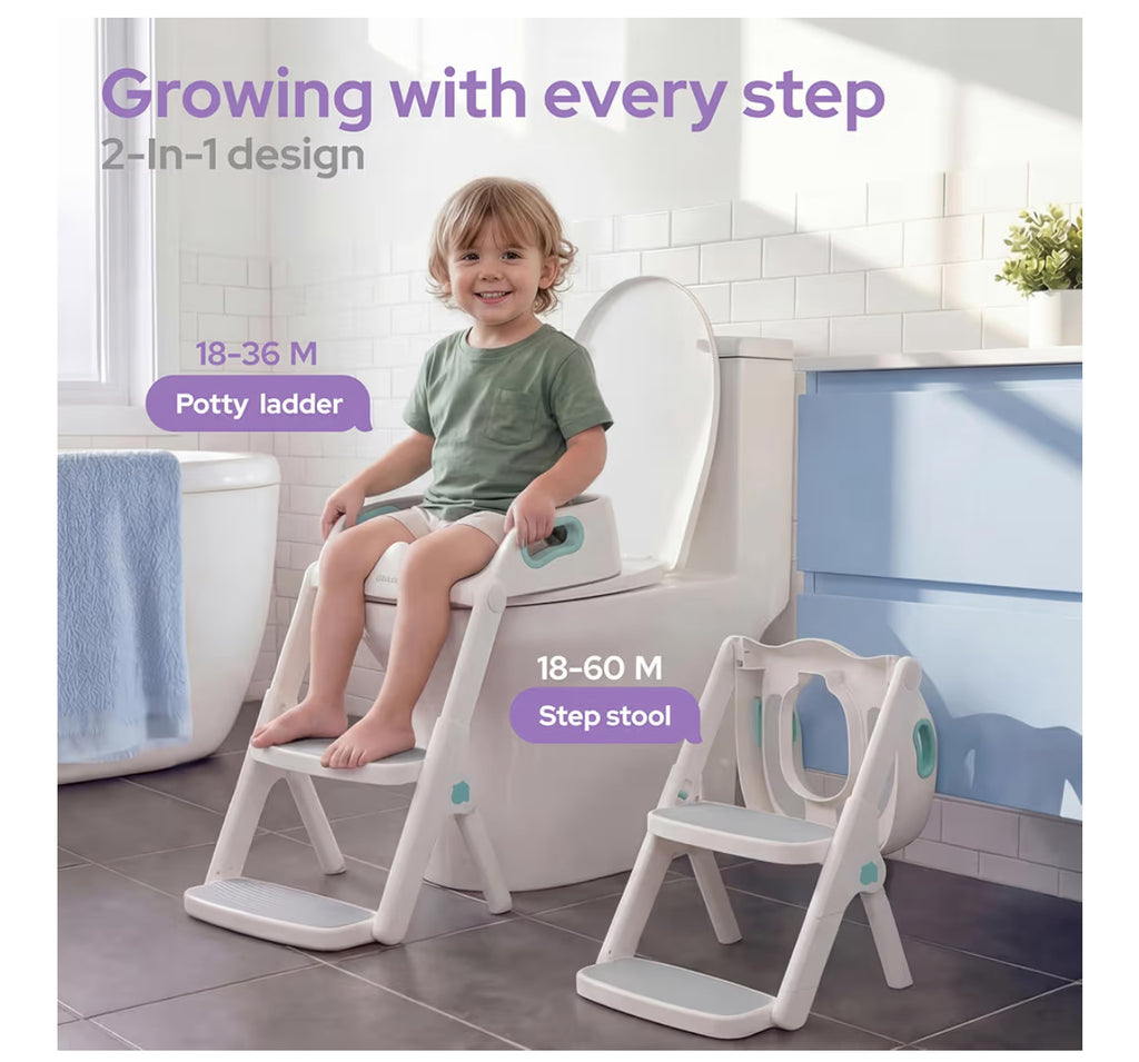 Lalalark Potty Training Seat, 2-In-1 Toddler Toilet Seat With Steps, Upgrade Potty Step Stool For Toddler With Anti-Slip Pad Step Stool, Extended Splash Guard, Foldable Potty Ladder Boys Girls, Green
