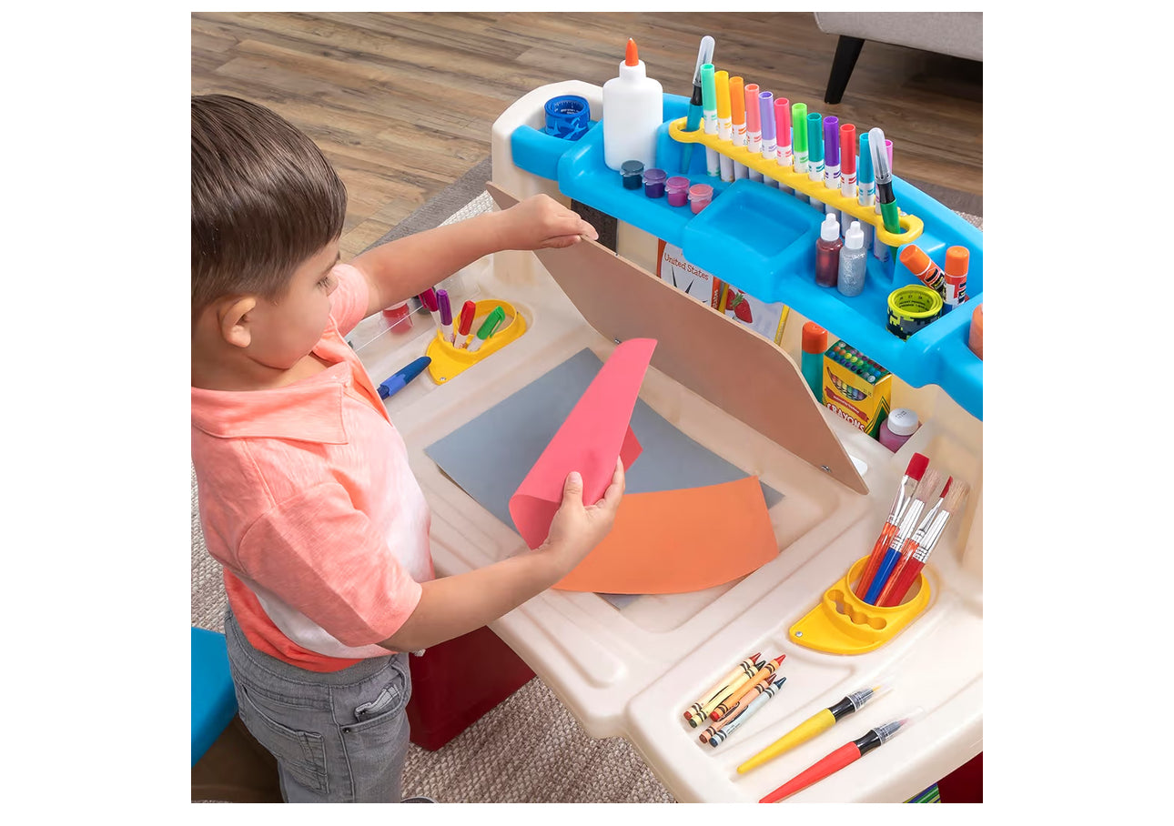 Step2 Deluxe Art Master Desk, Kids Activity Table & Chair, Arts & Crafts Desk, Made Of Durable Plastic, For Toddlers 3+ Years Old