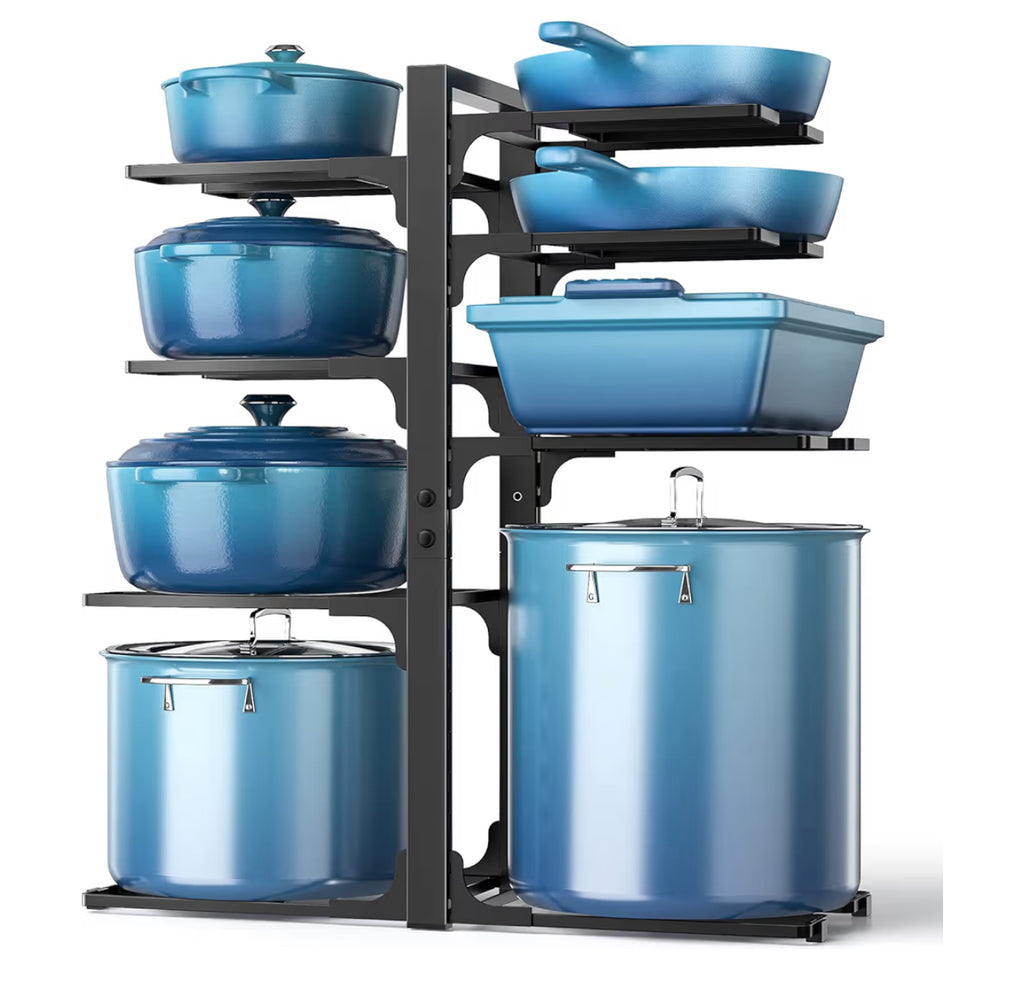 ORDORA 8-Tier Pots And Pans Organizer Under Cabinet, Kitchen Cabinet Organizers And Storage, Heavy Duty 120LBS Pots And Pan Storage Rack Organizer Inside Cabinet, Adjustable, Silver