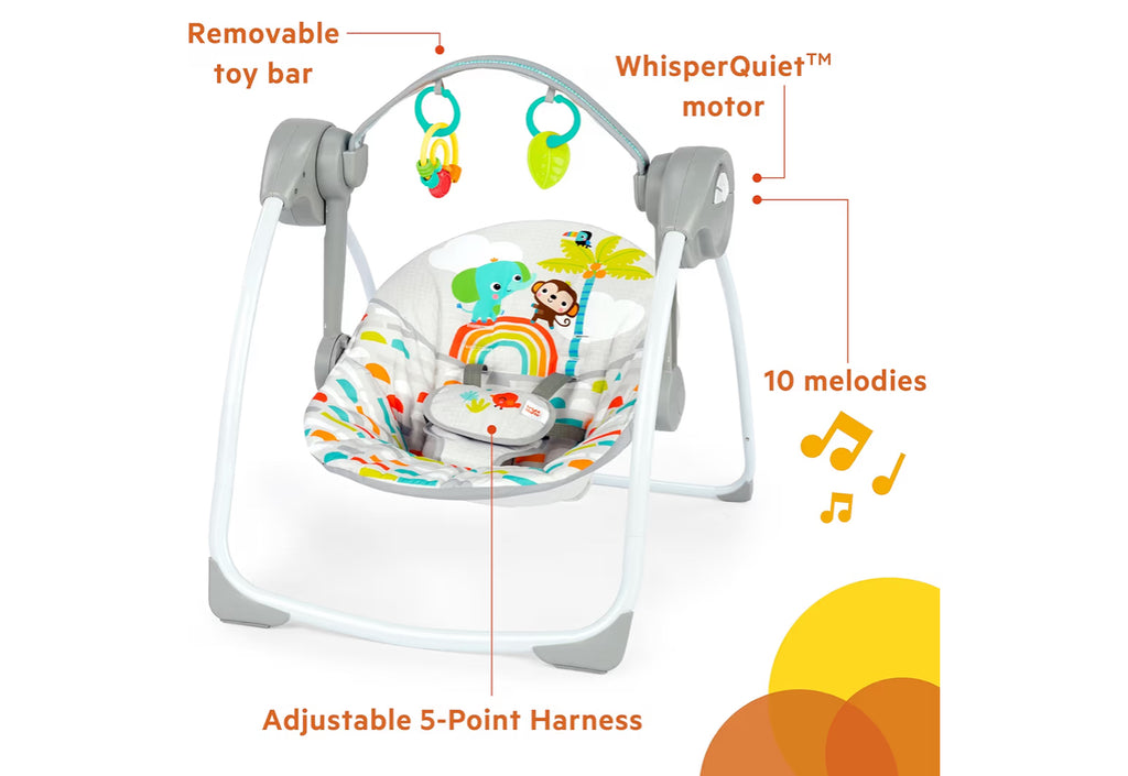 Bright Starts Playful Paradise Portable Compact Automatic Baby Swing With Music, Unisex, Newborn +