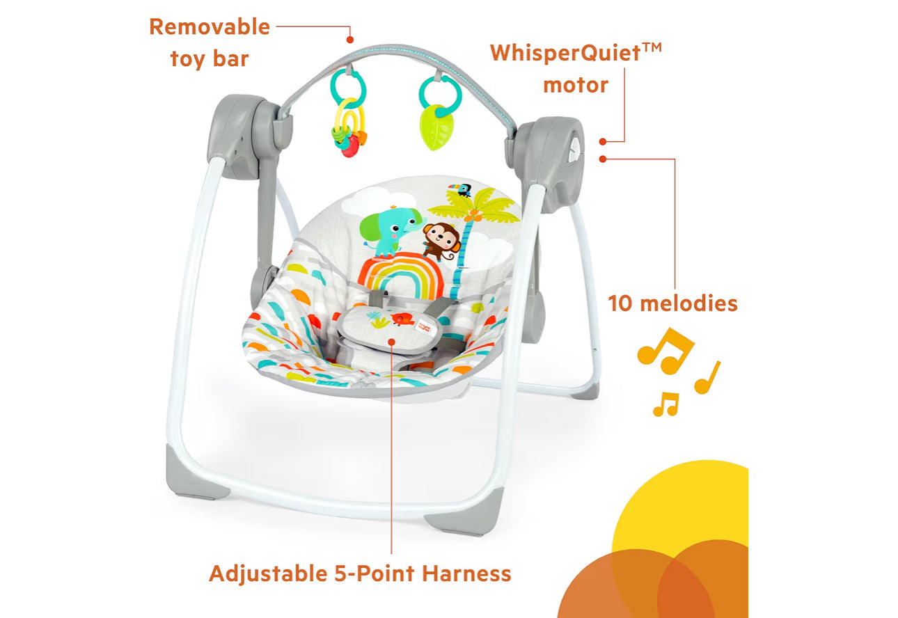 Bright Starts Playful Paradise Portable Compact Automatic Baby Swing With Music, Unisex, Newborn +