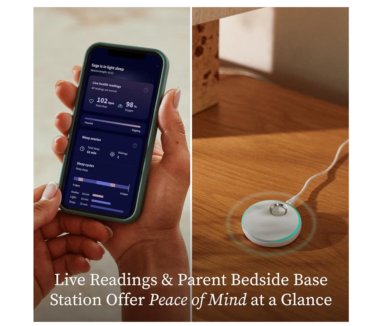 Owlet Dream Sock® - FDA-Cleared Smart Baby Monitor - Track Live Pulse (Heart) Rate, Oxygen In Infants - Receive Notifications - Dusty Rose