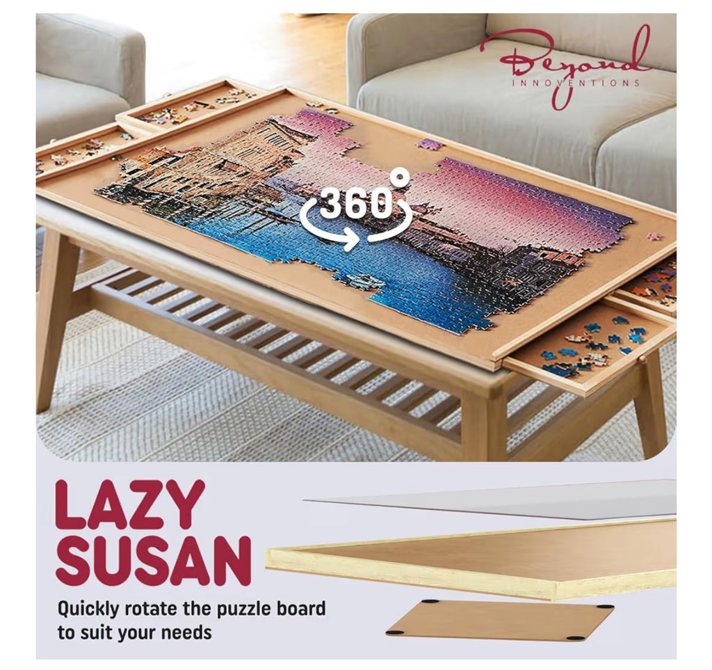 1000 Piece Rotating Puzzle Board With Drawers And Cover - 4 Drawers, Wooden Jigsaw Puzzle Table | 30” X 22”| Jigsaw Puzzle Board - Portable Puzzle Tables For Adults And Kids By Beyond Innoventions