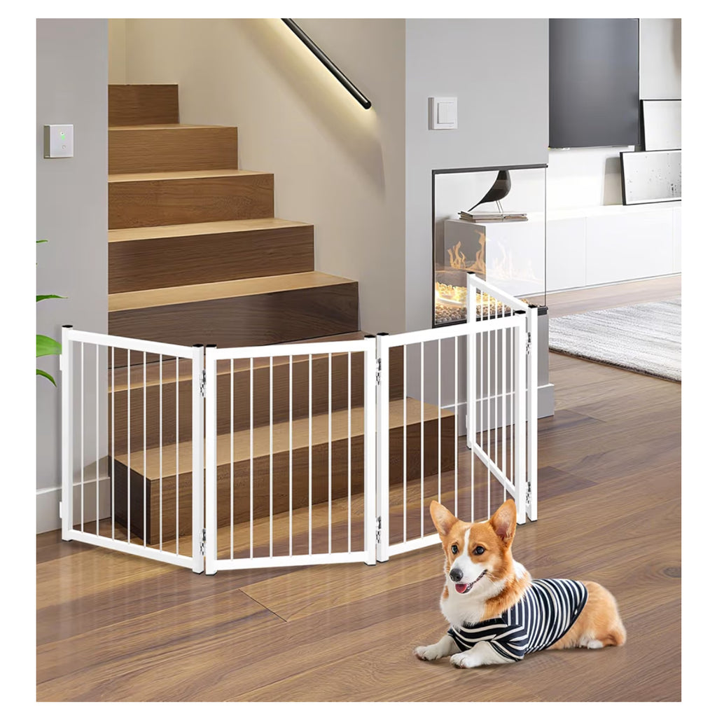 Freestanding Short Dog Gate, 16.5" Tall Small Pet Gate Easily Step Over, Metal Foldable Pet Gate, Up To 51" Wide Puppy Fence, Gate For Stairs And Doorways, Indoor, Outdoor Use, No Drill Pressure Mount