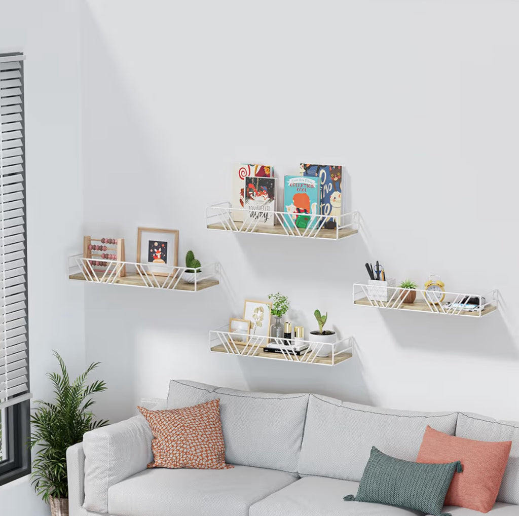 Amaoot Floating Shelves For Wall Set Of 4, Different Sizes Mounted Wood Floating Shelf, Wall Shelves For Living Room, Bedroom, Bathroom, Kitchen, Farmhouse Decor, Office
