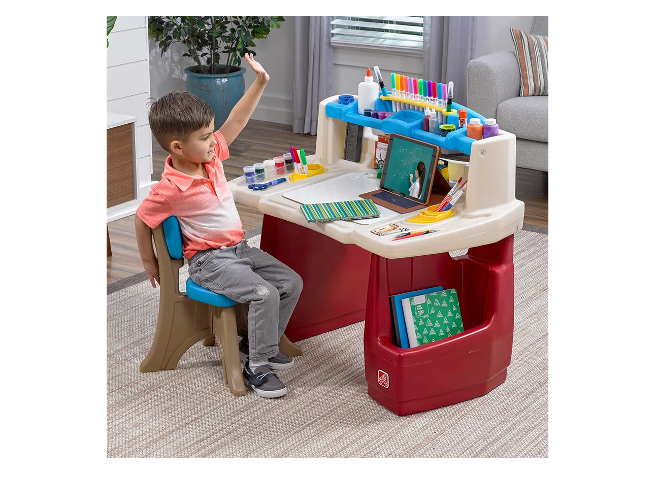Step2 Deluxe Art Master Desk, Kids Activity Table & Chair, Arts & Crafts Desk, Made Of Durable Plastic, For Toddlers 3+ Years Old