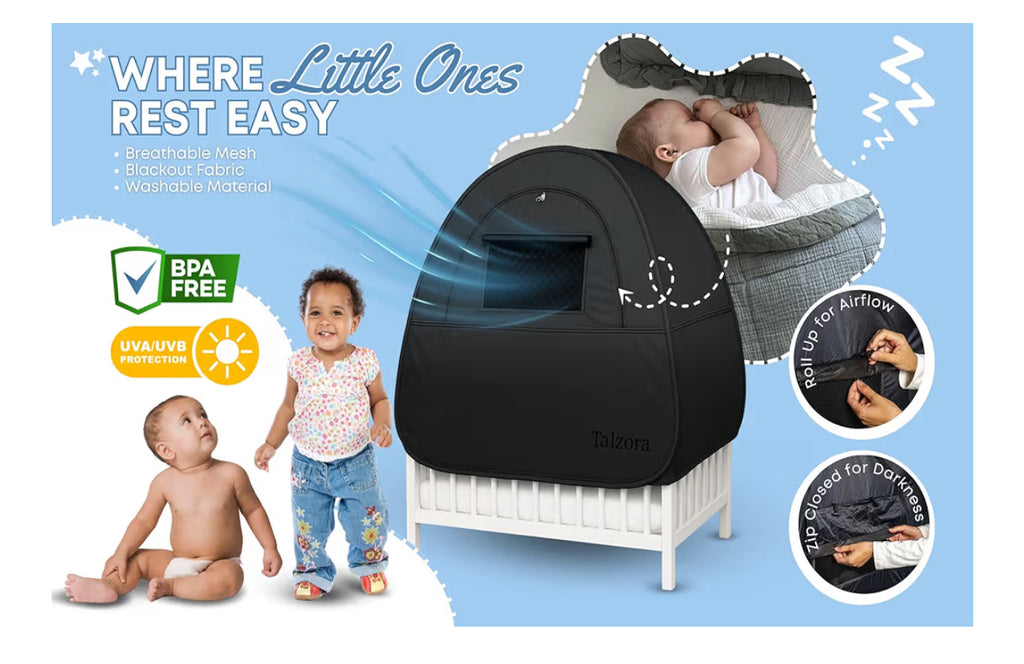 Talzora Baby Sleep Tent – Breathable Blackout Cover For Pack N Play, Crib Cover & Travel Sleep Pod, Easy Pop Up Setup For Toddlers And Babies Easy And Ready
