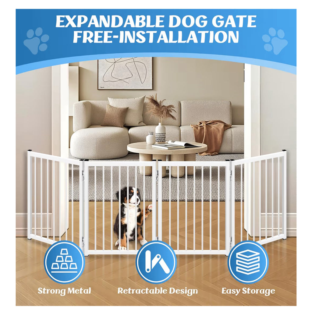 Freestanding Short Dog Gate, 16.5" Tall Small Pet Gate Easily Step Over, Metal Foldable Pet Gate, Up To 51" Wide Puppy Fence, Gate For Stairs And Doorways, Indoor, Outdoor Use, No Drill Pressure Mount