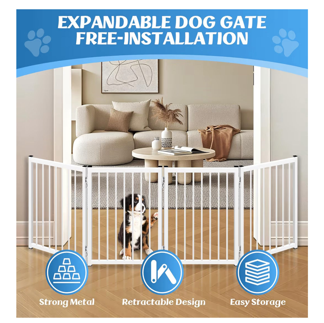 Freestanding Short Dog Gate, 16.5" Tall Small Pet Gate Easily Step Over, Metal Foldable Pet Gate, Up To 51" Wide Puppy Fence, Gate For Stairs And Doorways, Indoor, Outdoor Use, No Drill Pressure Mount