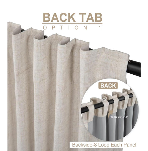 100% Blackout Shield Linen Blackout Curtains For Bedroom 84 Inches Long, Back Tab/Rod Pocket Living Room Drapes, Thermal Insulated Blackout Curtains 2 Panels Set, 50" W X 84" L, Cream