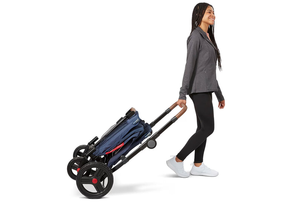 Radio Flyer Atlas Stroll ’N Wagon, Navy Blue, for Ages 1+, 3-in-1 Push or Pull Versatility, One-Hand Fold, UV Canopy, 5-Point Harnesses, Storage Capabilities, Rubber Wheels, Stroller Wagon for Kids