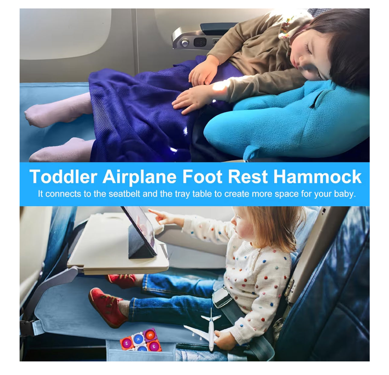 COZYBONDER Toddler Airplane Bed, Kids Airplane Seat Extender Travel Bed, Kids Airplane Travel Essentials, Airplane Must Have For Toddlers, Portable Plane Foot Rest For Flights