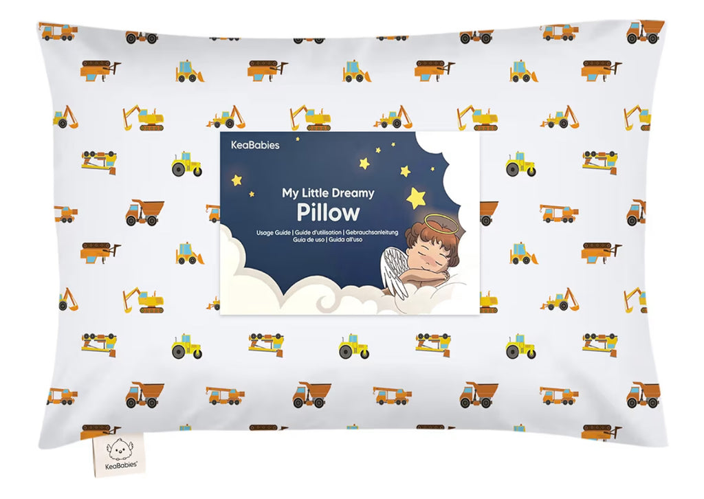 Toddler Pillow With Pillowcase - 13x18 My Little Dreamy Kids Travel Bed Pillows For Sleeping, Organic Cotton Small Pillowcase, Soft & Breathable, Machine Washable, Toddlers 2-5 Years Old(Construction)