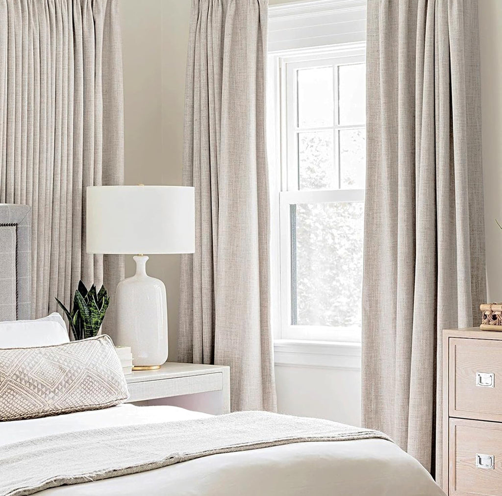 MIULEE 100% Blackout Linen Textured Curtains For Bedroom Solid Thermal Insulated Ivory Grommet Room Darkening Curtains & Drapes Luxury Decor For Living Room Nursery 52 X 84 Inch (2 Panels)