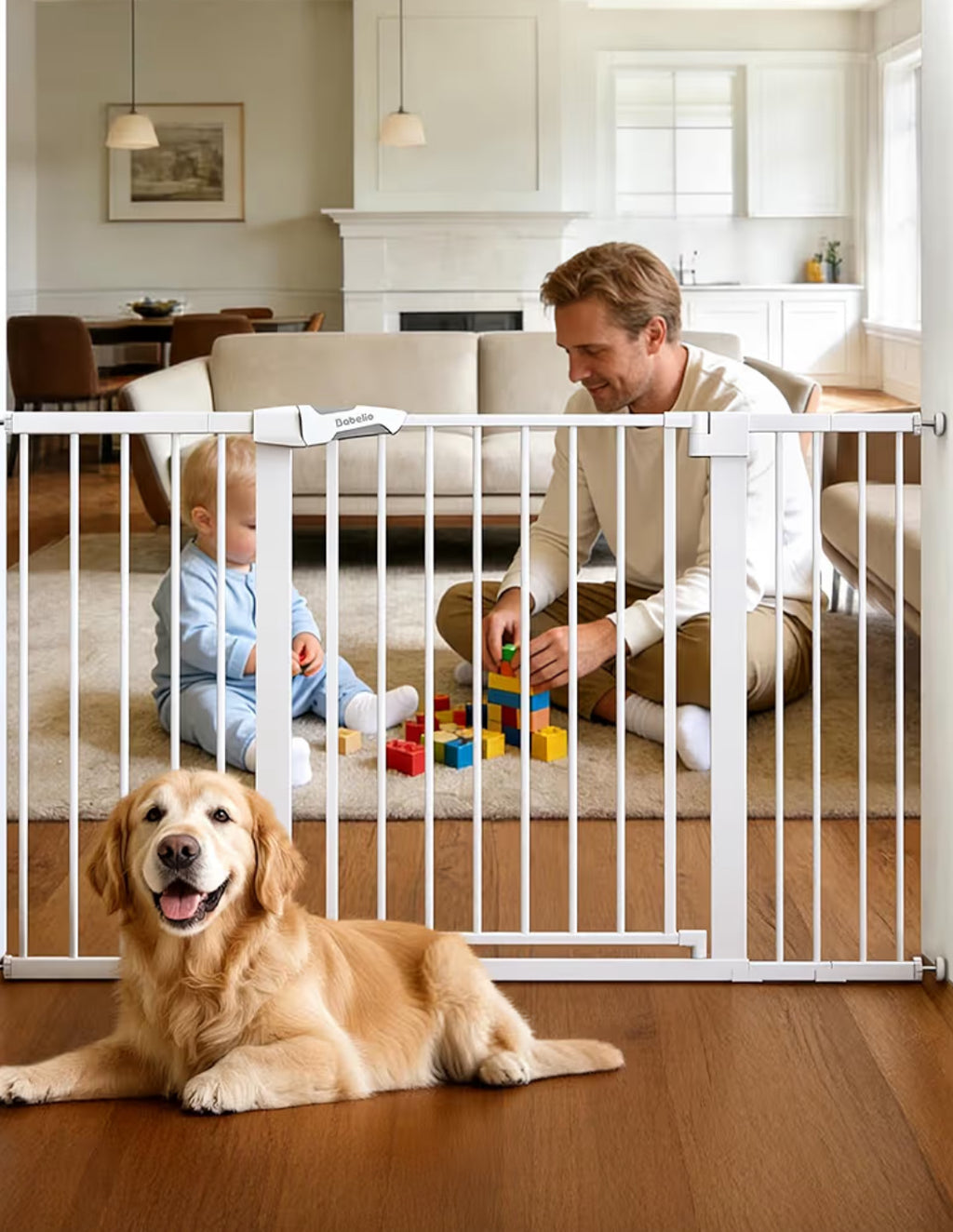 Babelio 36" Tall Baby Gate, PressGuard P7, 29-55" Auto Close Pressure Mounted Dog Gate for Doorways & Hallway, Basics Easy Walk Thru Pet Gate, Extra Wide Metal Child Gate, White