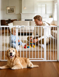 Babelio 36" Tall Baby Gate, PressGuard P7, 29-55" Auto Close Pressure Mounted Dog Gate for Doorways & Hallway, Basics Easy Walk Thru Pet Gate, Extra Wide Metal Child Gate, White
