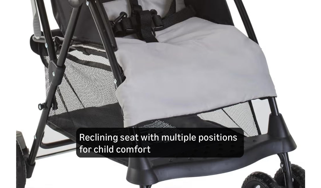 Kolcraft Cloud Plus Lightweight Umbrella Stroller for Toddlers with Reclining Seat, Large Storage Basket, Canopy, Infant & Parent Trays, Compact Fold for Summer Travel, Durable Frame, Slate Gray
