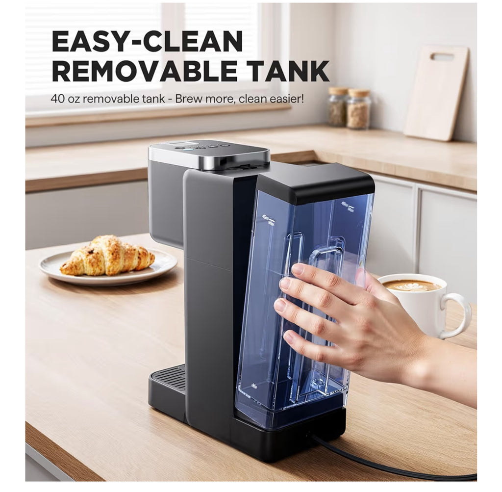Tastyle Single Serve Coffee Maker, Iced And Hot Coffee Machine For K Cup & Grounds, Compact Design, 40oz Removable Water Reservoir, 6 To 24 Oz Brew Sizes, Fits 7.3" Travel Mug, Black+Gold