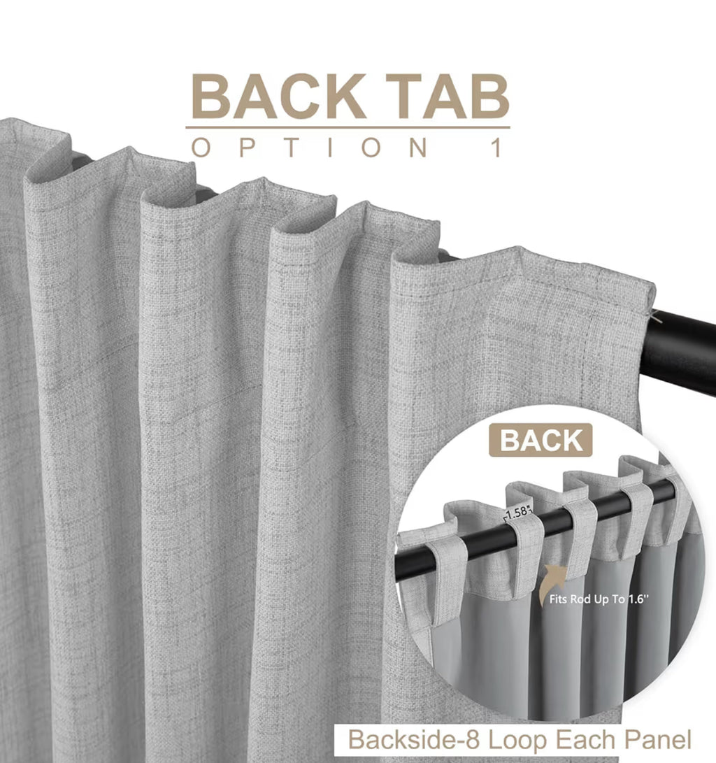 100% Blackout Shield Linen Blackout Curtains For Bedroom 84 Inches Long, Back Tab/Rod Pocket Living Room Drapes, Thermal Insulated Blackout Curtains 2 Panels Set, 50" W X 84" L, Ash Grey