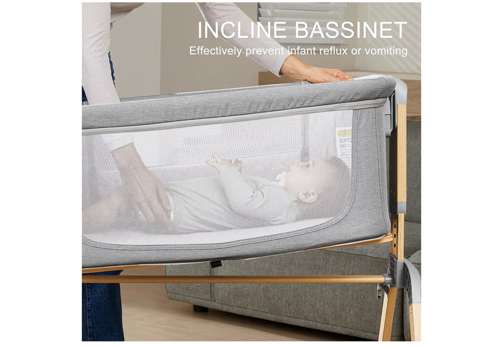 Jimglo 3 In 1 Baby Bassinet, Rocking Bassinets With Comfy Mattress And Wheels, Adjustable Height Bassinet Bedside Sleeper, Easy Folding Portable Crib For Newborn (Grey)