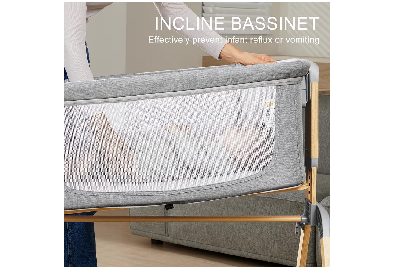 Jimglo 3 In 1 Baby Bassinet, Rocking Bassinets With Comfy Mattress And Wheels, Adjustable Height Bassinet Bedside Sleeper, Easy Folding Portable Crib For Newborn (Grey)