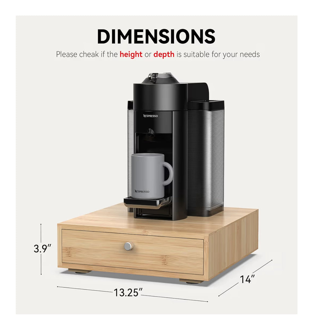 WELL WENG For Nespresso Vertuo Capsules (NV140) - Premium Bamboo Coffee Pod Drawer, 40 Big Or 52 Small Vertuoline Pods Organizer Holder - 10.8"Wx15.6"Dx3.9"H (Natural)