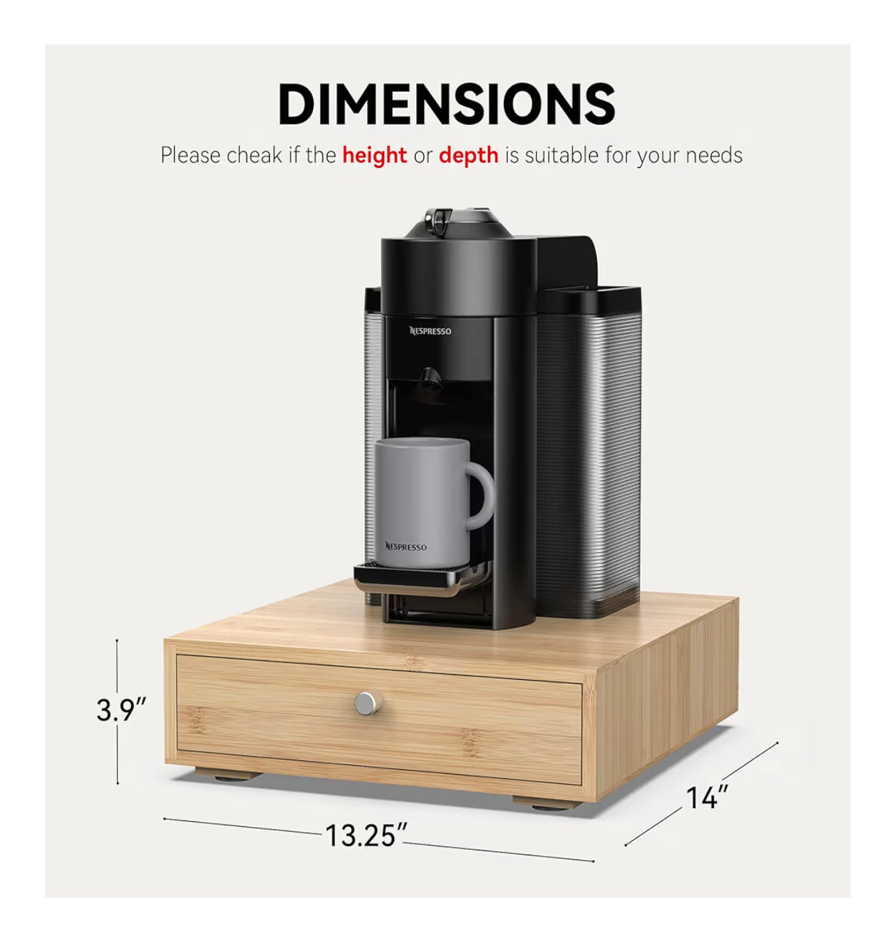 WELL WENG For Nespresso Vertuo Capsules (NV140) - Premium Bamboo Coffee Pod Drawer, 40 Big Or 52 Small Vertuoline Pods Organizer Holder - 10.8"Wx15.6"Dx3.9"H (Natural)