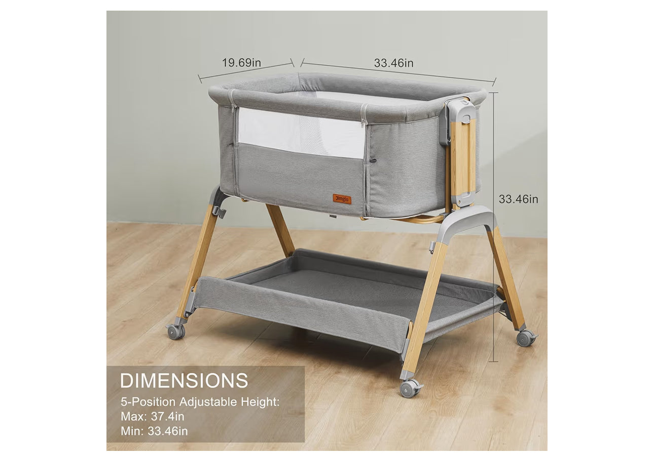Jimglo 3 In 1 Baby Bassinet, Rocking Bassinets With Comfy Mattress And Wheels, Adjustable Height Bassinet Bedside Sleeper, Easy Folding Portable Crib For Newborn (Grey)