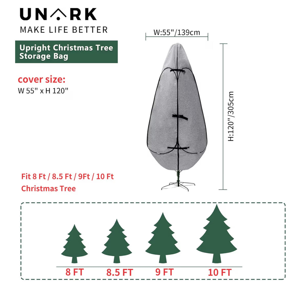 UNARK Christmas Tree Bag 9 Ft Large Christmas Tree Storage Bag 9 Foot Tree, Christmas Tree Cover For Upright Storage With Reinforced Handles