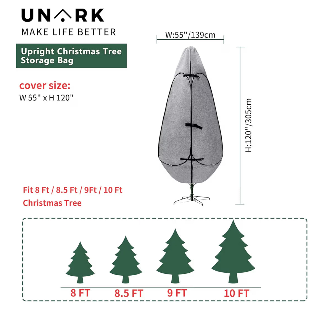 UNARK Christmas Tree Bag 9 Ft Large Christmas Tree Storage Bag 9 Foot Tree, Christmas Tree Cover For Upright Storage With Reinforced Handles