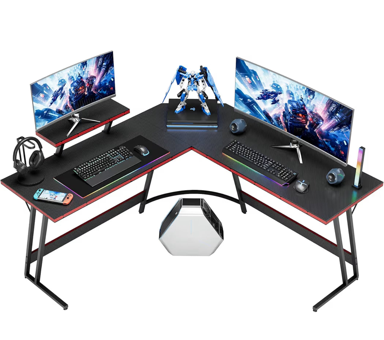 Homall L Shaped Gaming Desk Computer Corner Desk PC Gaming Desk Table With Large Monitor Riser Stand For Home Office Sturdy Writing Workstation (Black, 51 Inch)